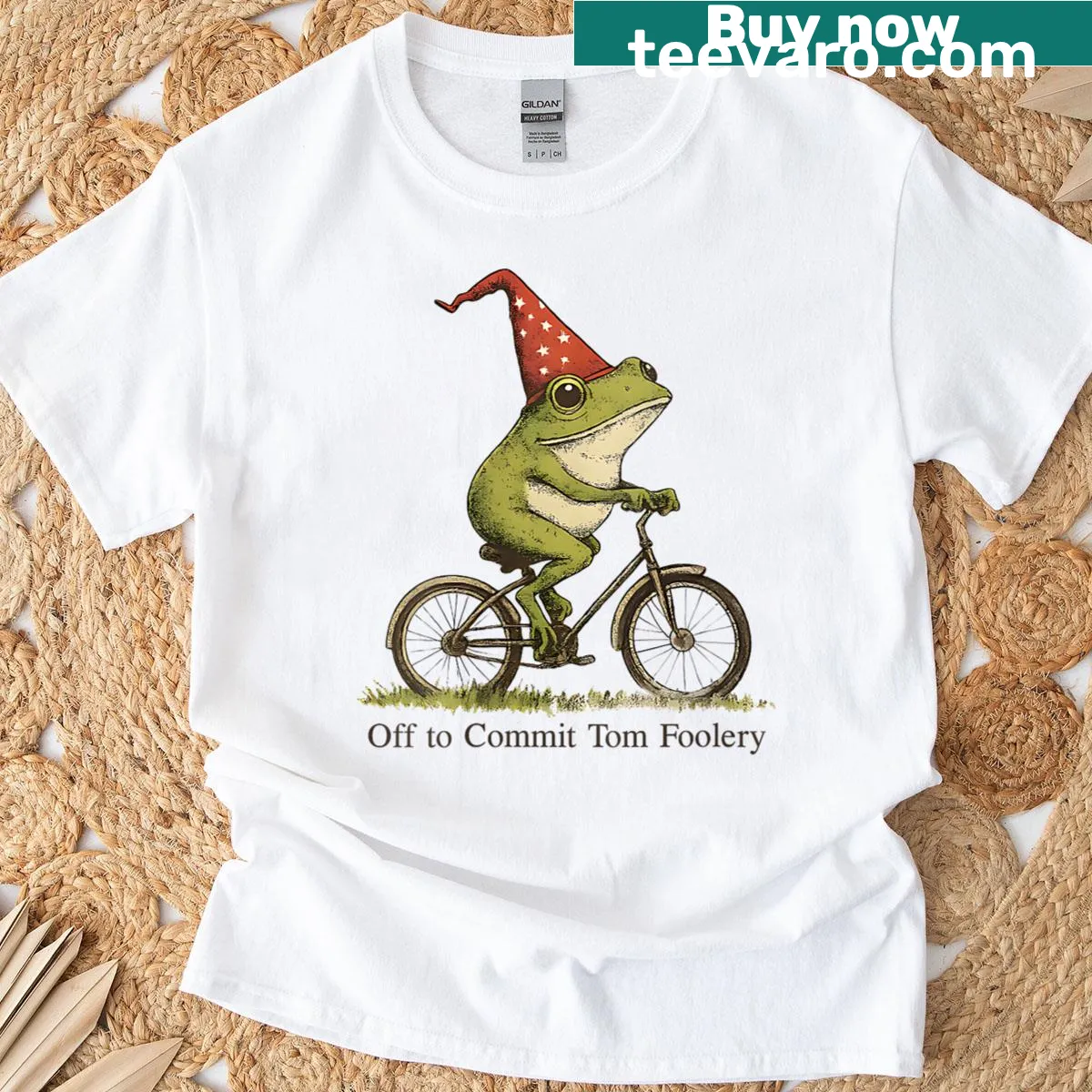 Cartoon frog wizard t-shirt with humorous design — on a men's t-shirt