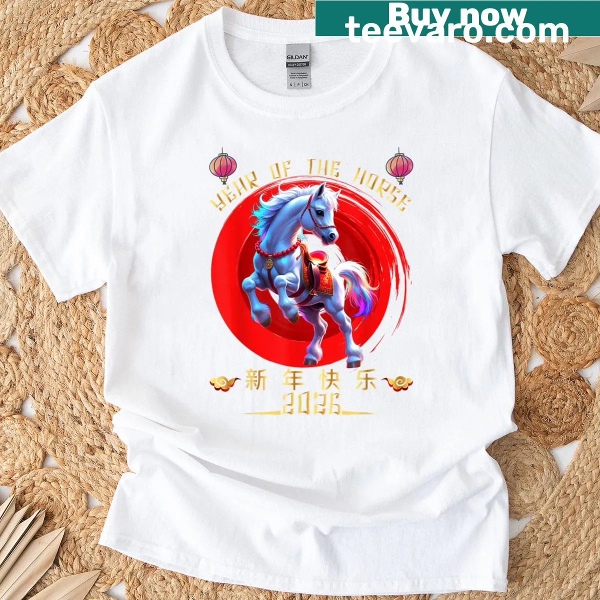 Lunar New Year 2026 graphic on a shirt celebrating Year of the Horse — on a men's t-shirt