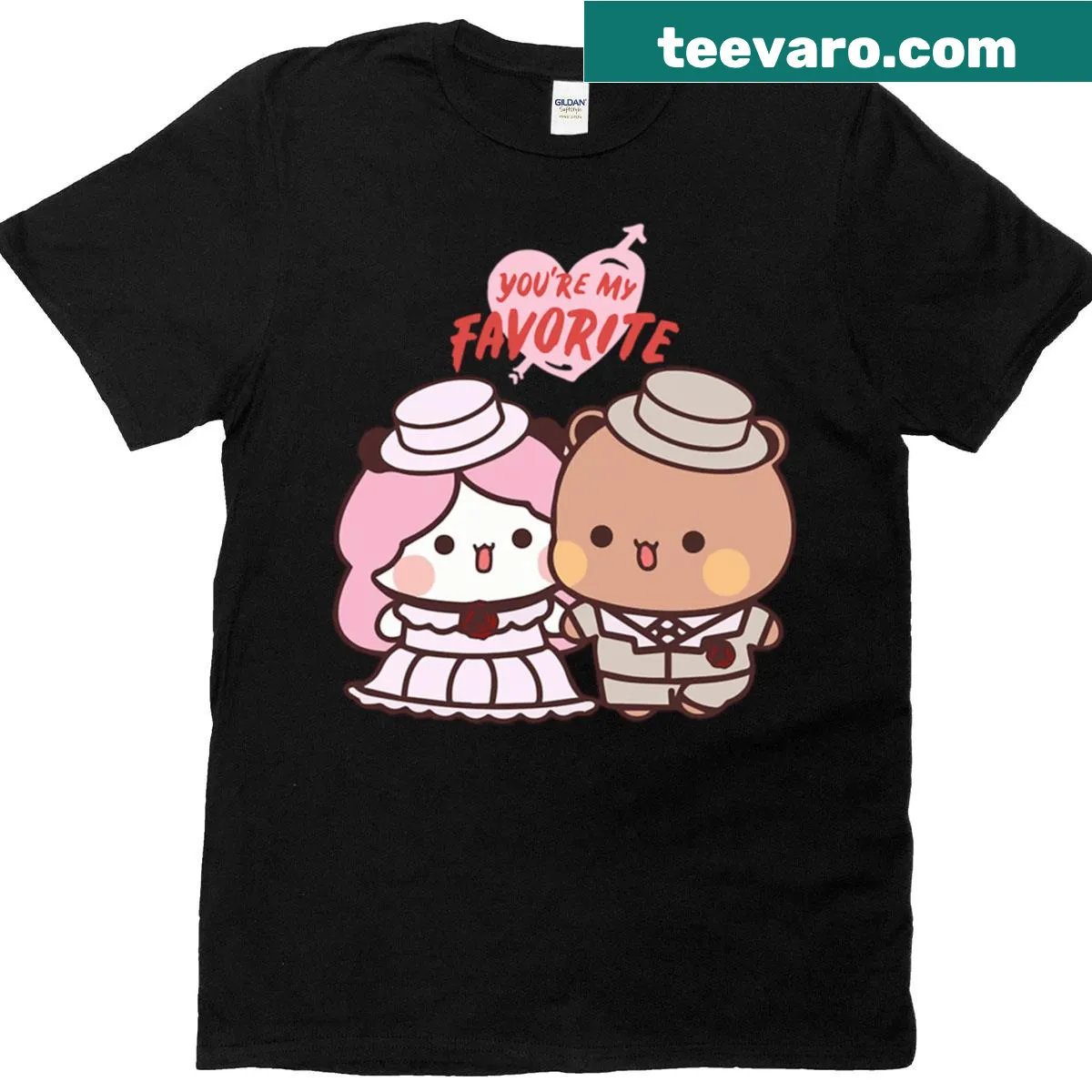 Illustration of a panda bear and brownie with the phrase 'You Are My Favorite'. — on a men's t-shirt