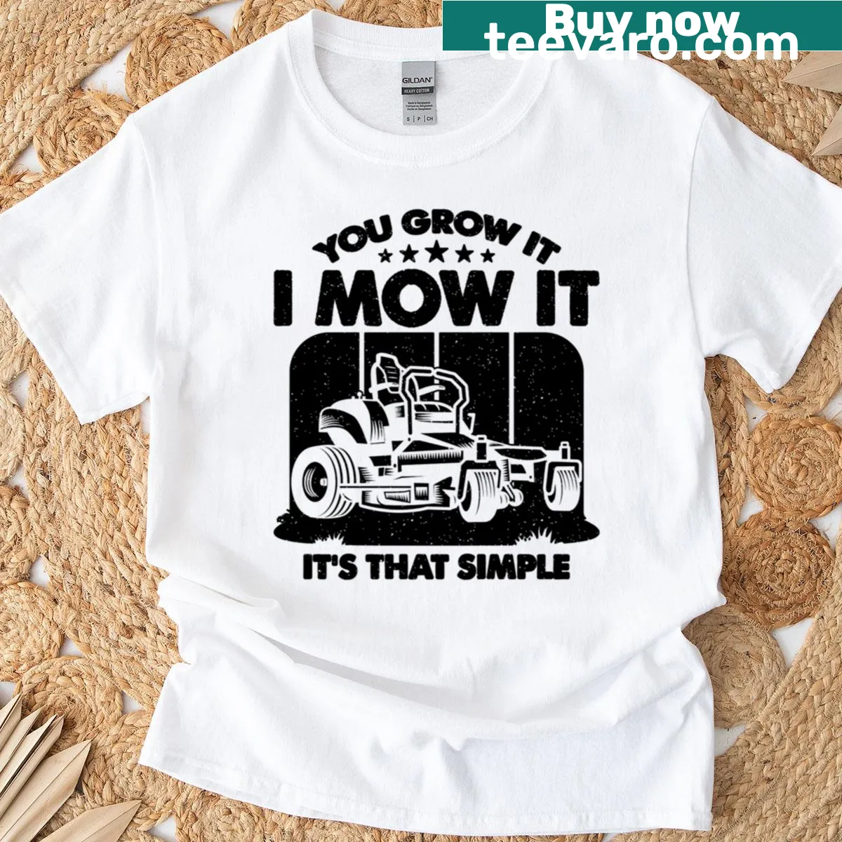 Typography design saying 'You Grow It, I Mow It' on a t-shirt — on a men's t-shirt