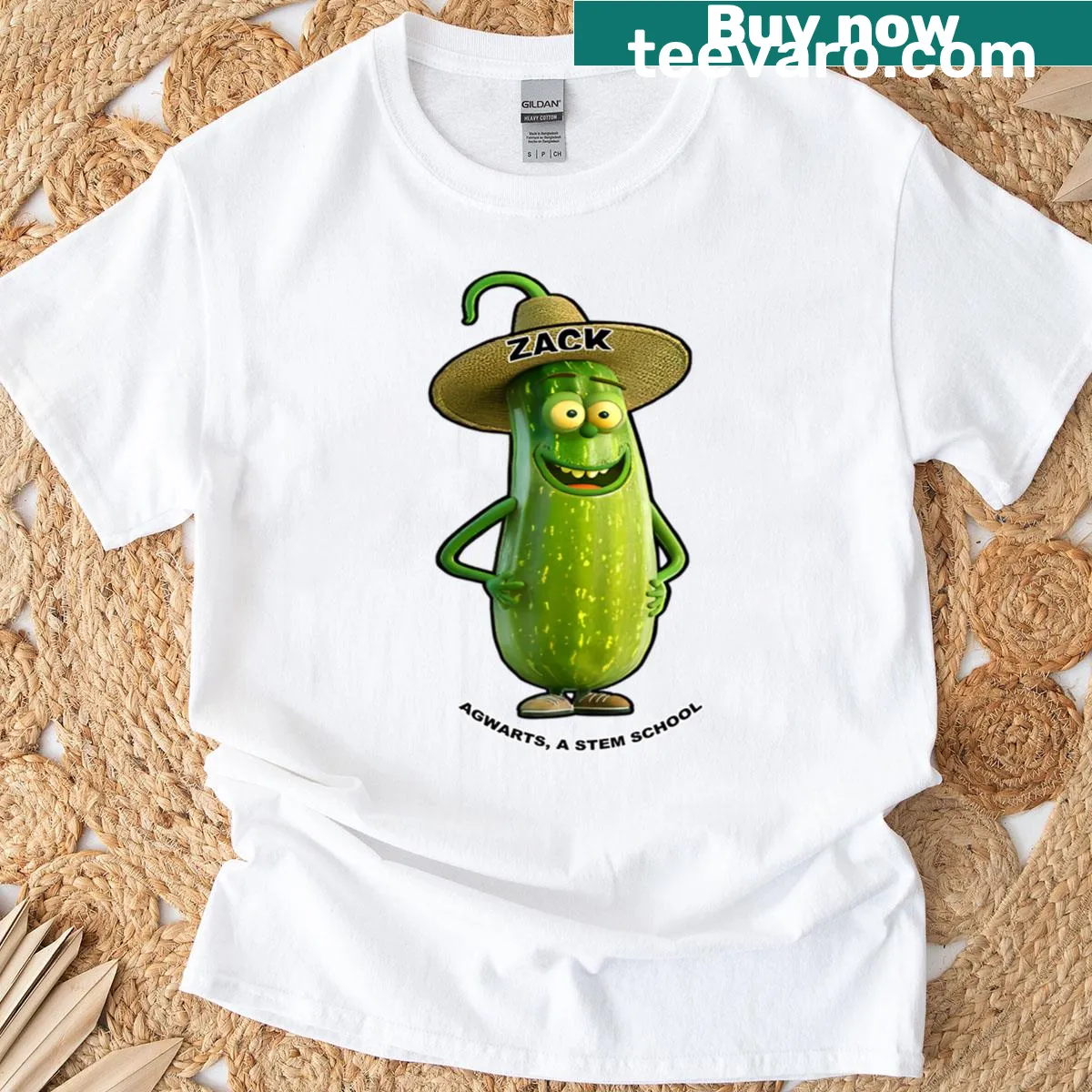 Cartoon zucchini named Zack on a t-shirt — on a men's t-shirt