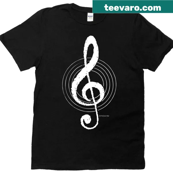 Artistic treble clef design on a boxy t-shirt