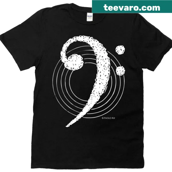 Bass clef illustration on a music-themed t-shirt