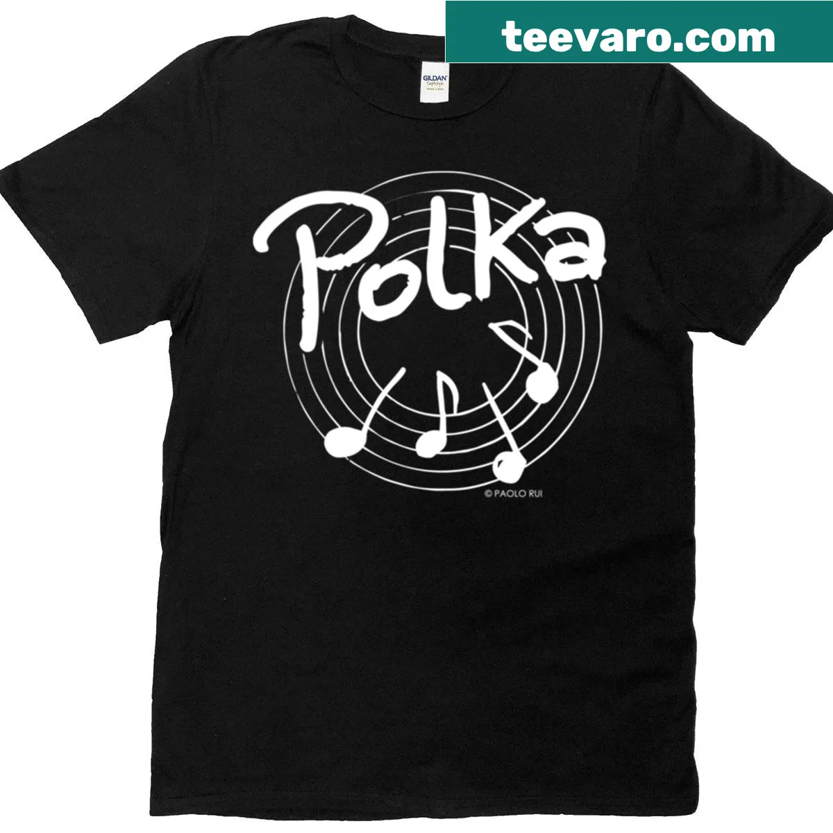 T-shirt with playful musical notes and instruments illustration — on a men's t-shirt
