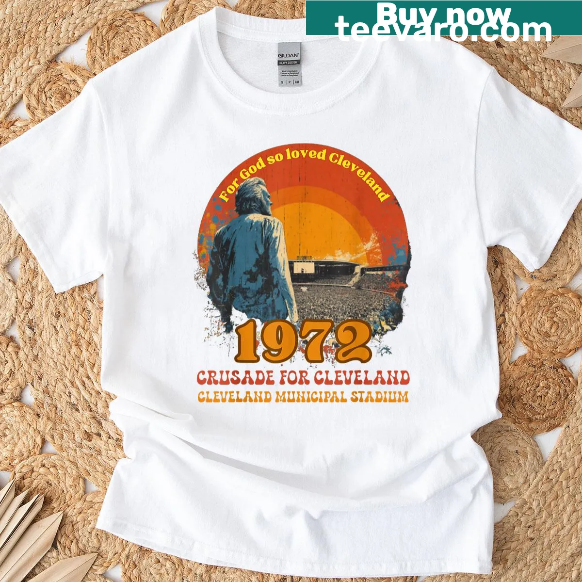 Vintage t-shirt honoring the 1972 Cleveland Municipal Stadium revival — on a men's t-shirt