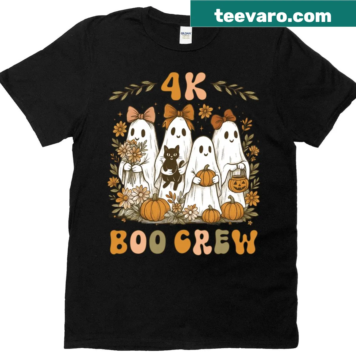 Teacher Halloween T-shirt with floral ghost design and 'Boo Crew' text. — on a men's t-shirt