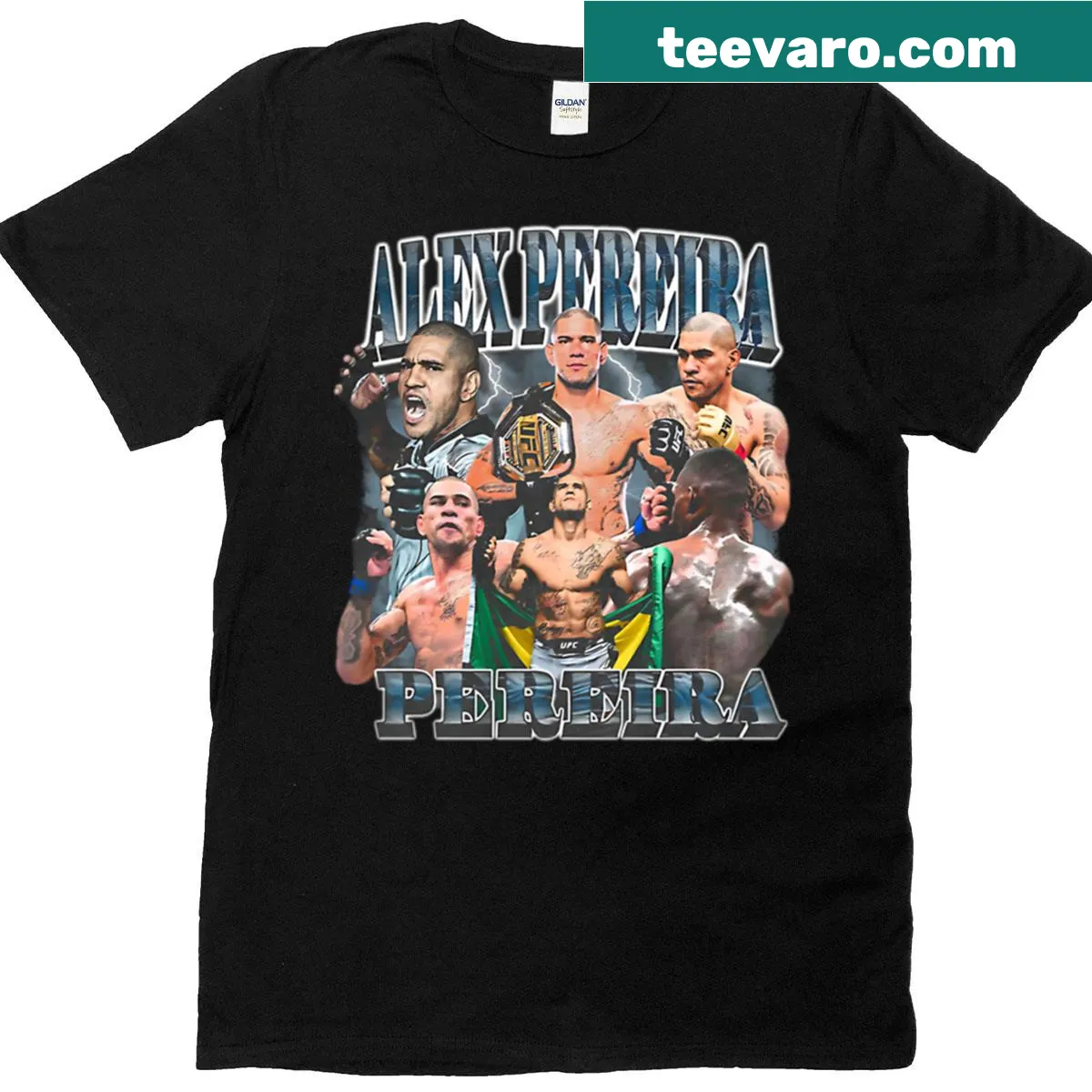 Vintage tribute T-shirt featuring Alex Pereira. — on a men's t-shirt