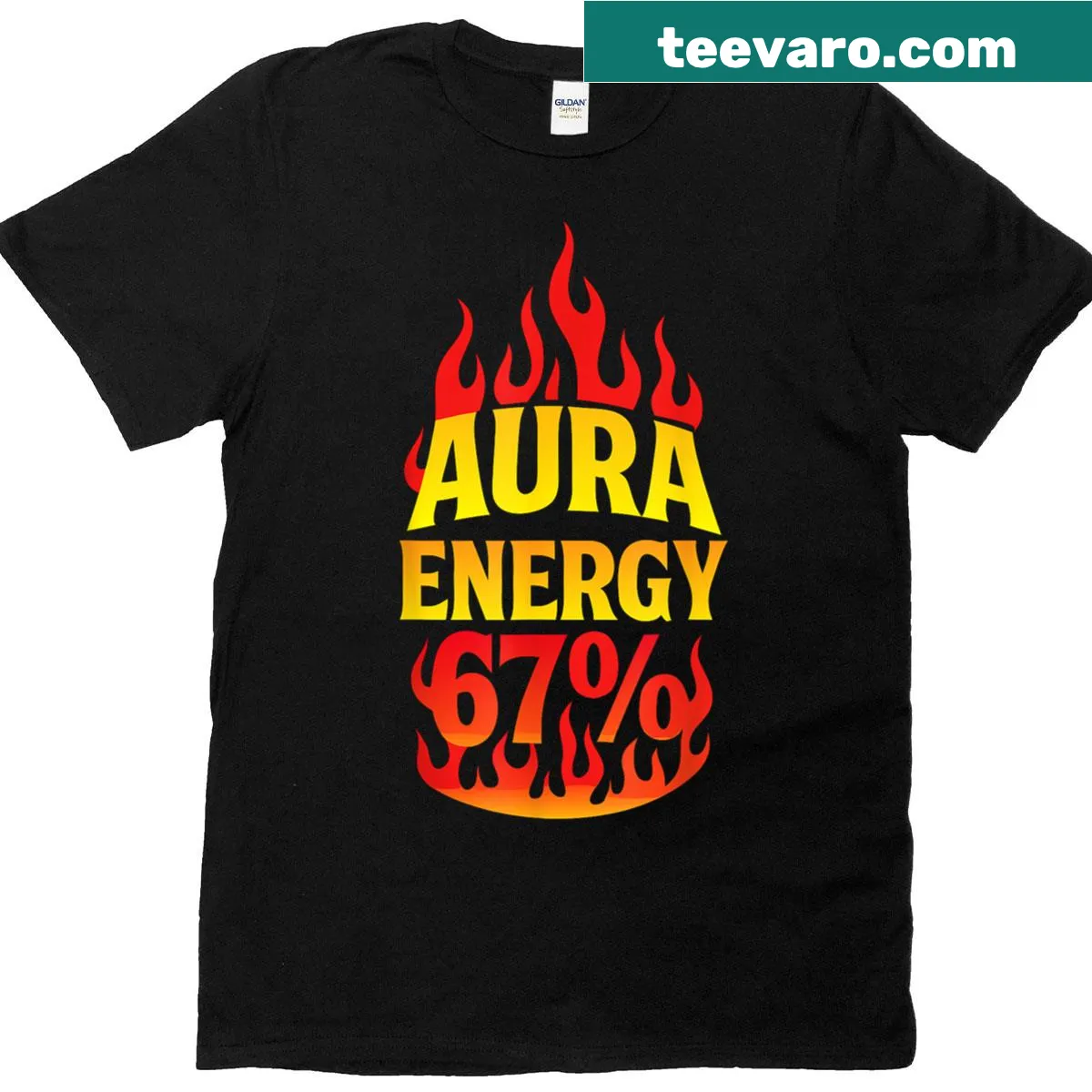 Bold typography Aura Energy 67 t-shirt featuring abstract design — on a men's t-shirt