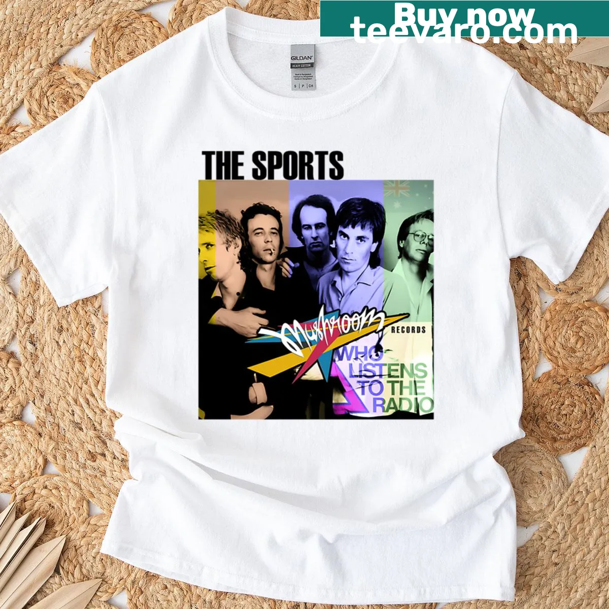 Vintage-style T-shirt featuring 'Aussie Rock 101 - The Sports Band' — on a men's t-shirt