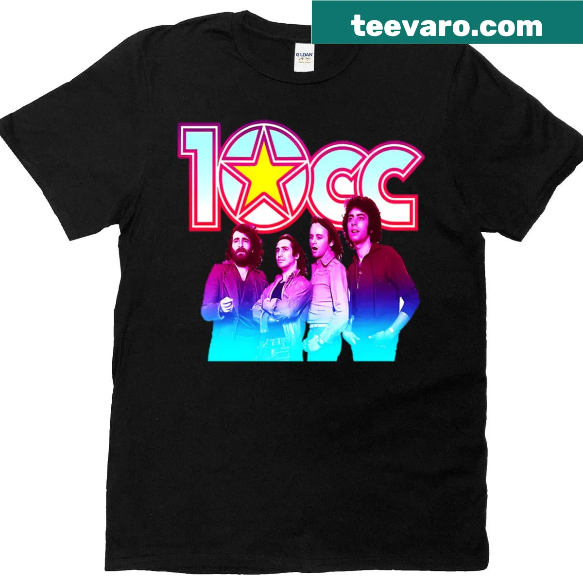 Vintage T-shirt celebrating the rock band 10cc — on a men's t-shirt