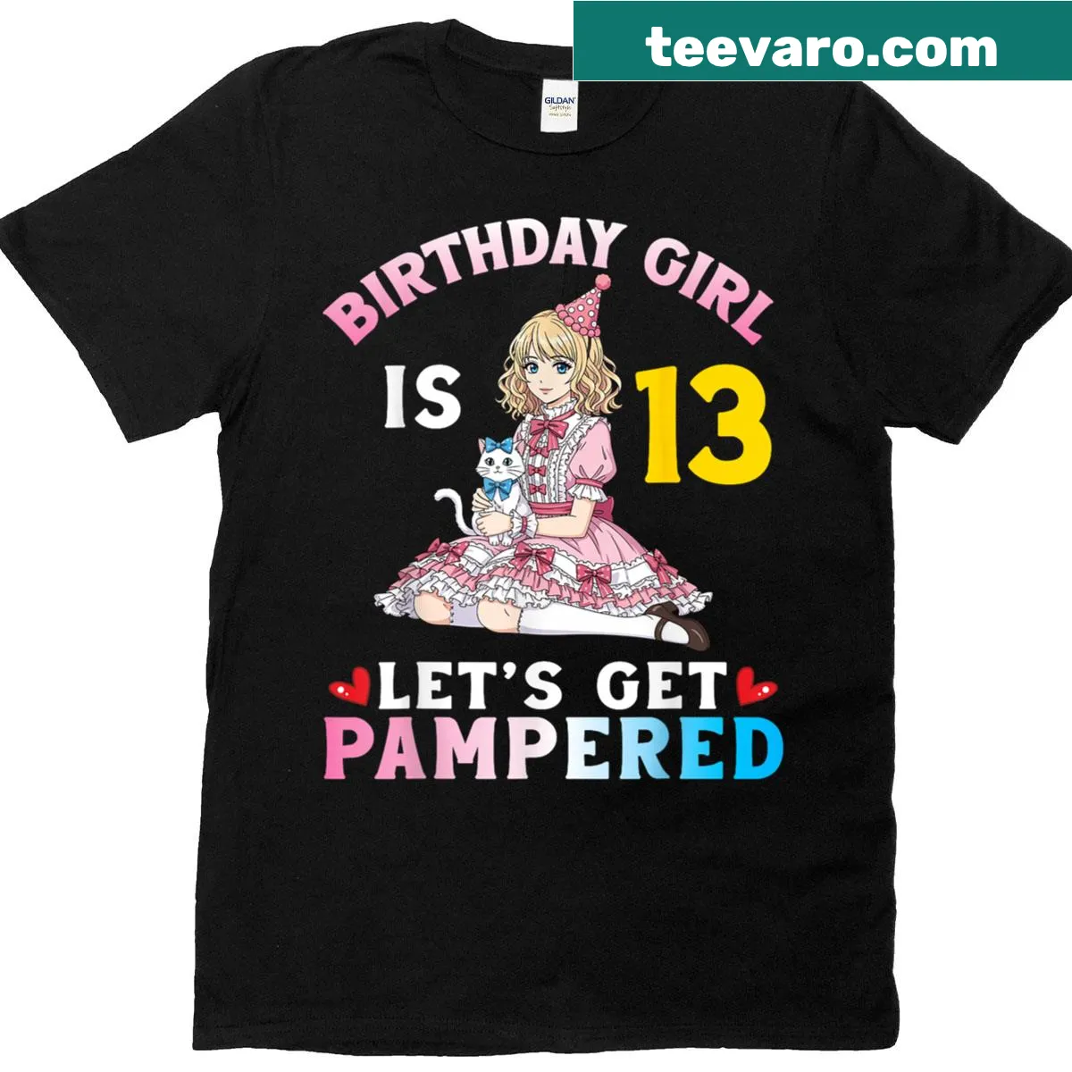 Playful birthday t-shirt for a cat-loving girl turning 13 — on a men's t-shirt
