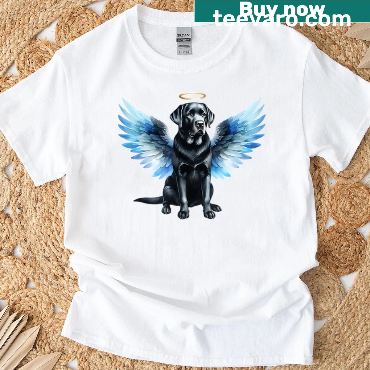 Sentimental black lab angel T-shirt design for dog lovers — on a men's t-shirt