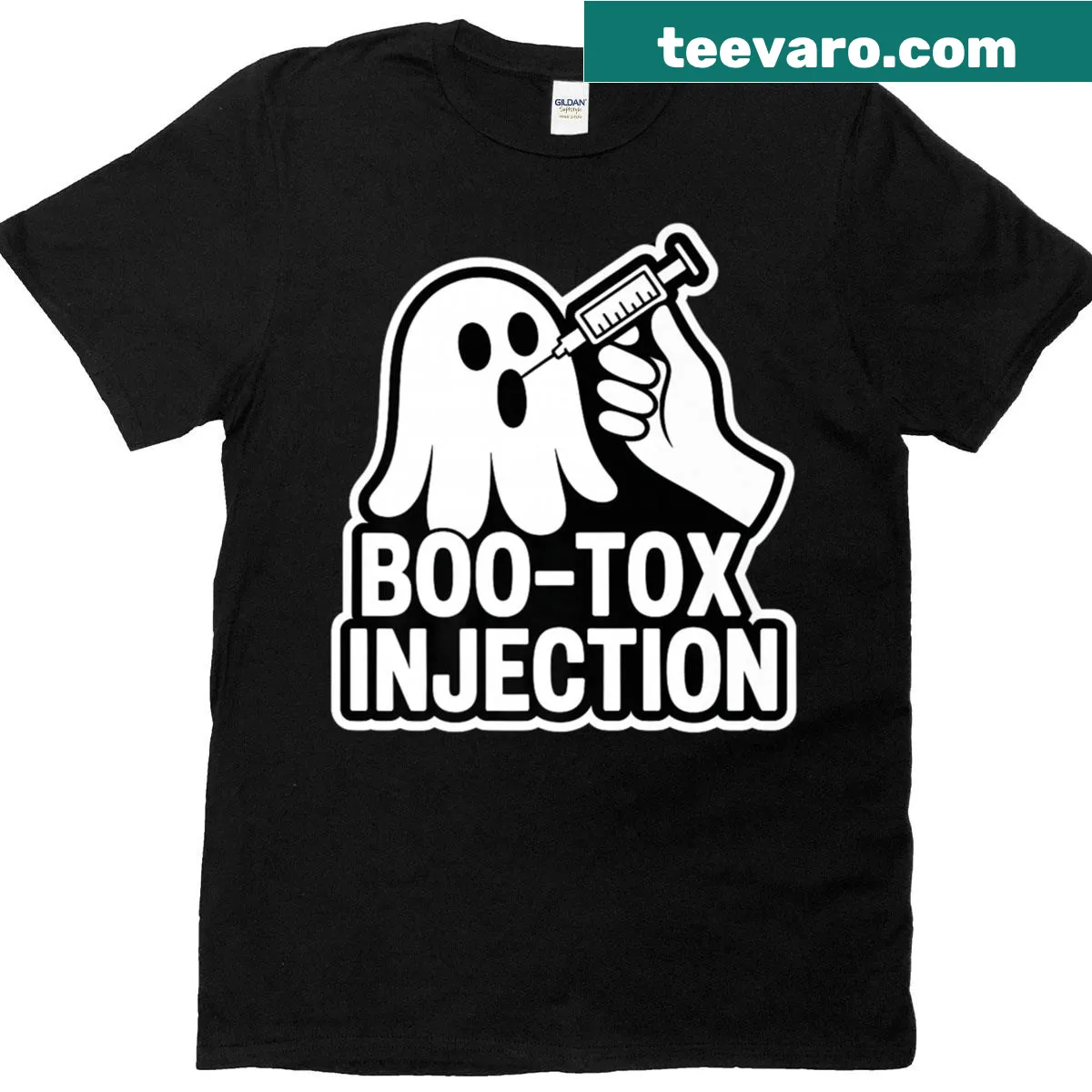 Boo Tox Injection Halloween design t-shirt with spooky syringe graphic — on a men's t-shirt