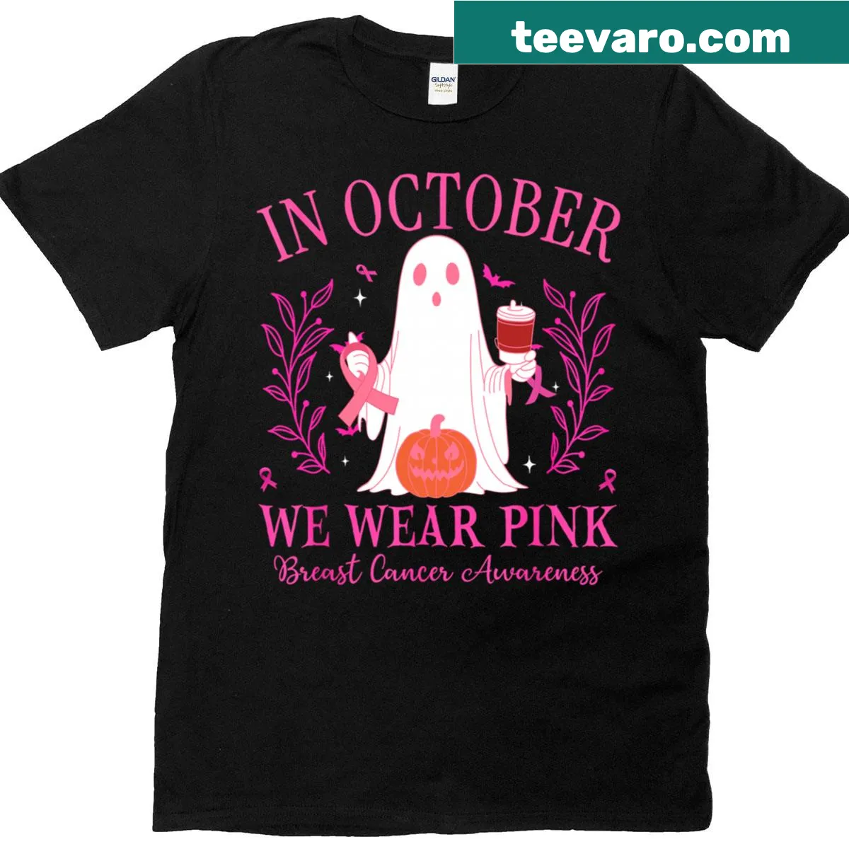 Halloween t-shirt promoting breast cancer awareness in October. — on a men's t-shirt
