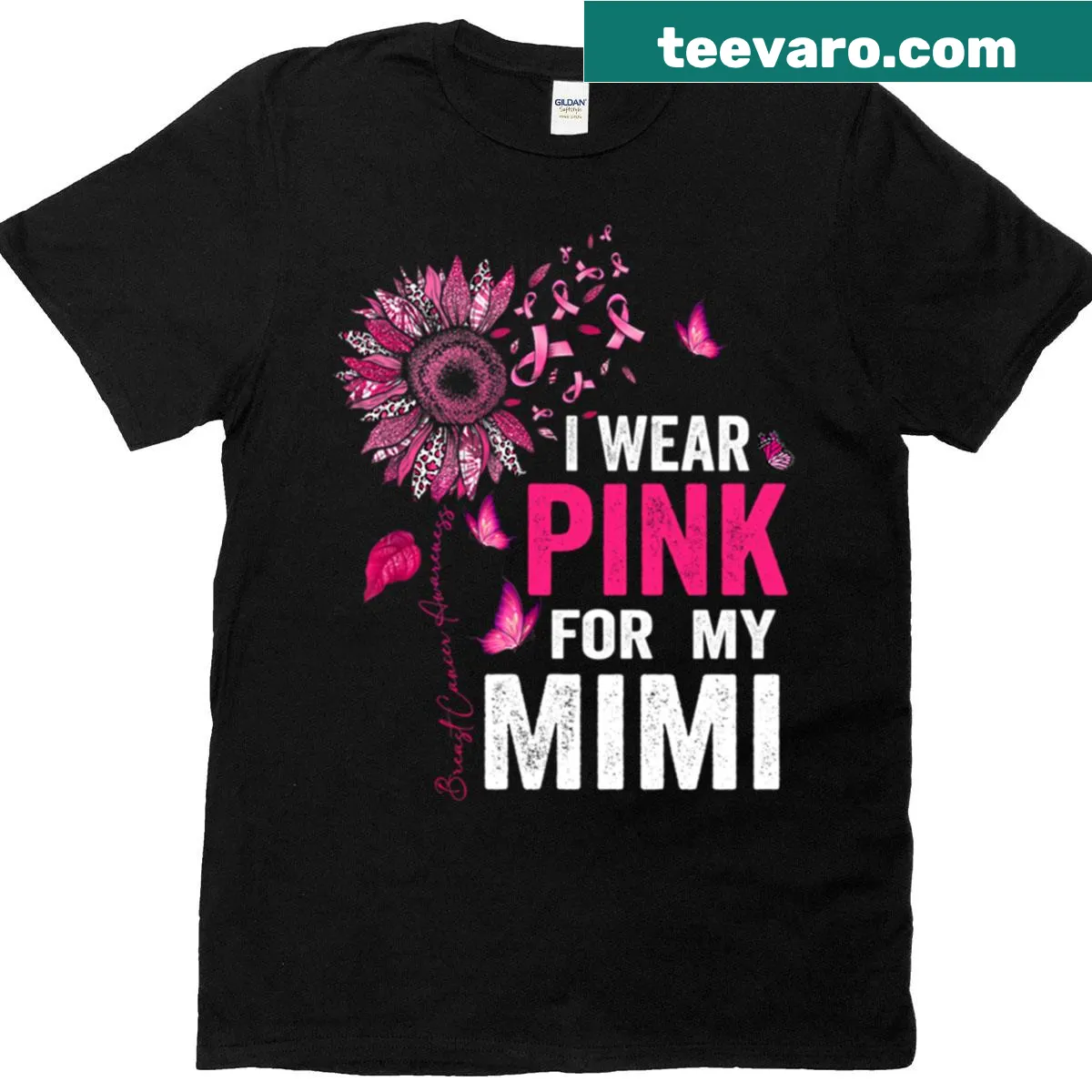 Breast Cancer Awareness shirt with sunflower design and text — on a men's t-shirt