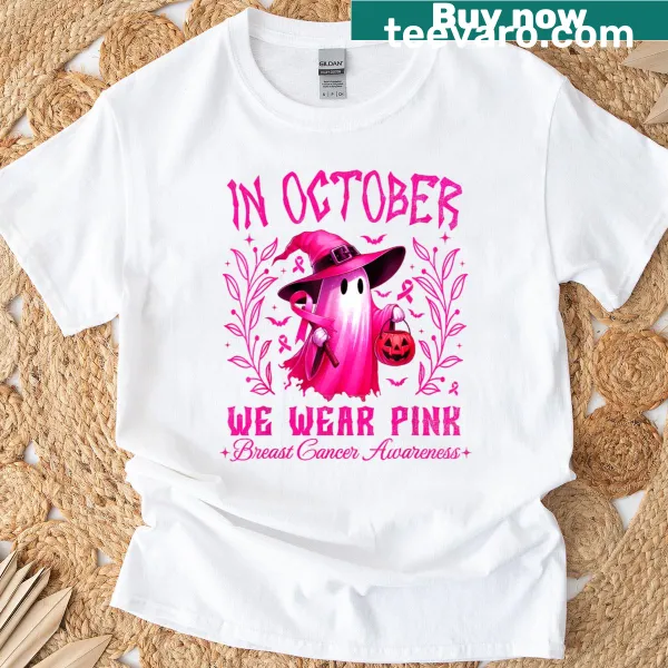 Pink T-shirt for women with breast cancer awareness Halloween design