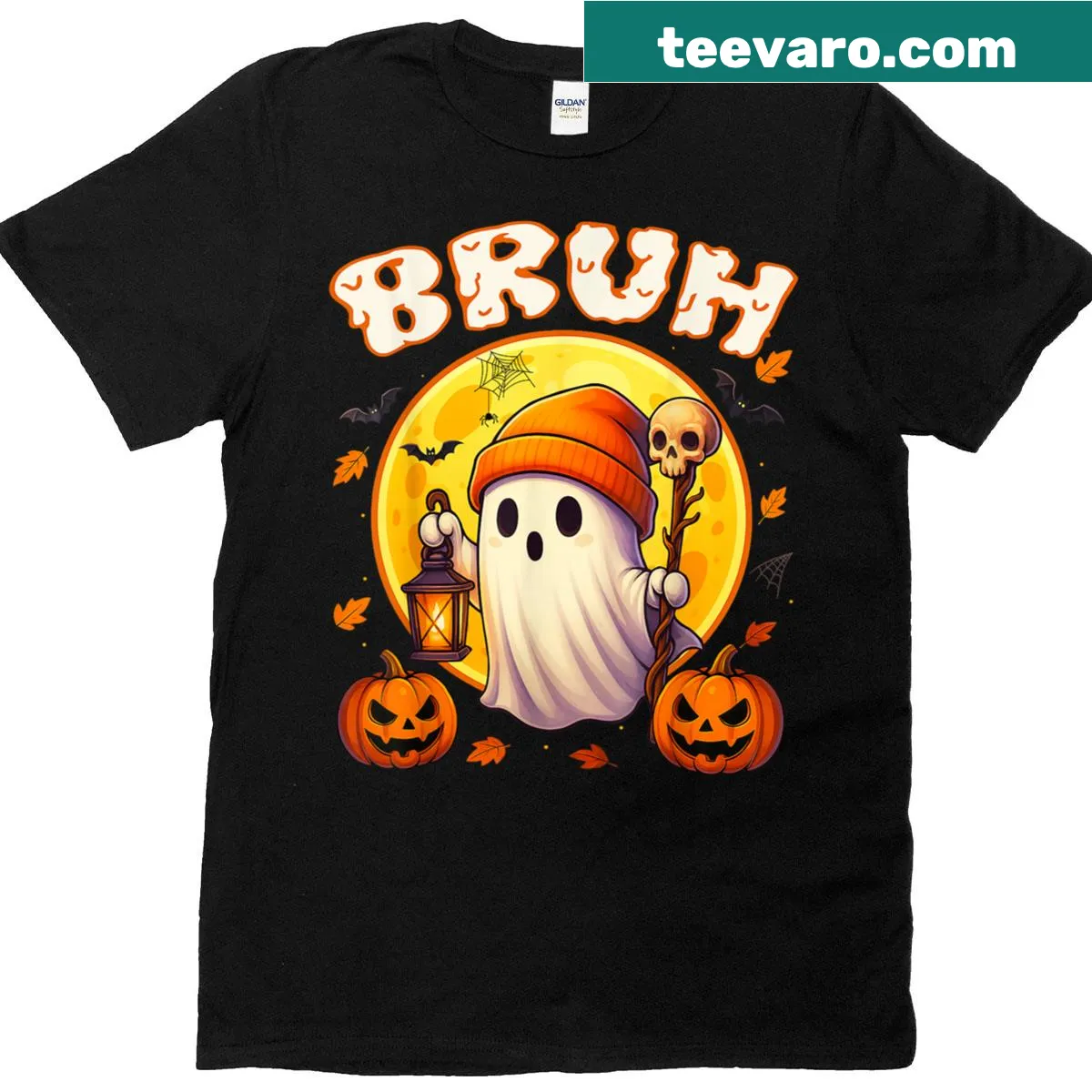 Cute ghost Halloween kids t-shirt with trick-or-treat theme — on a men's t-shirt