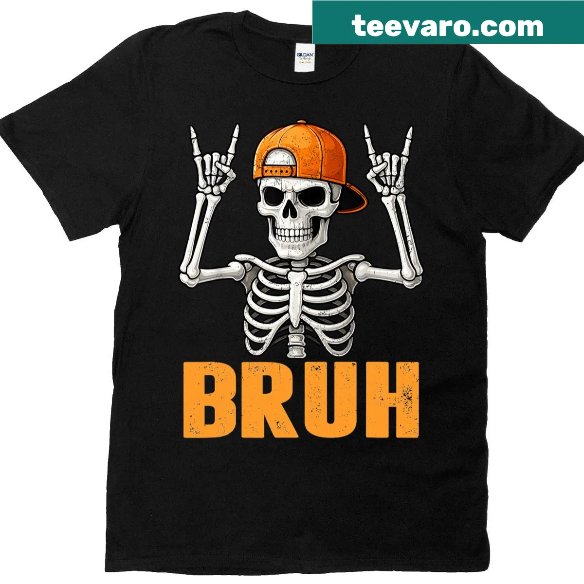 Punk rock skeleton T-shirt for Halloween with edgy design — on a men's t-shirt