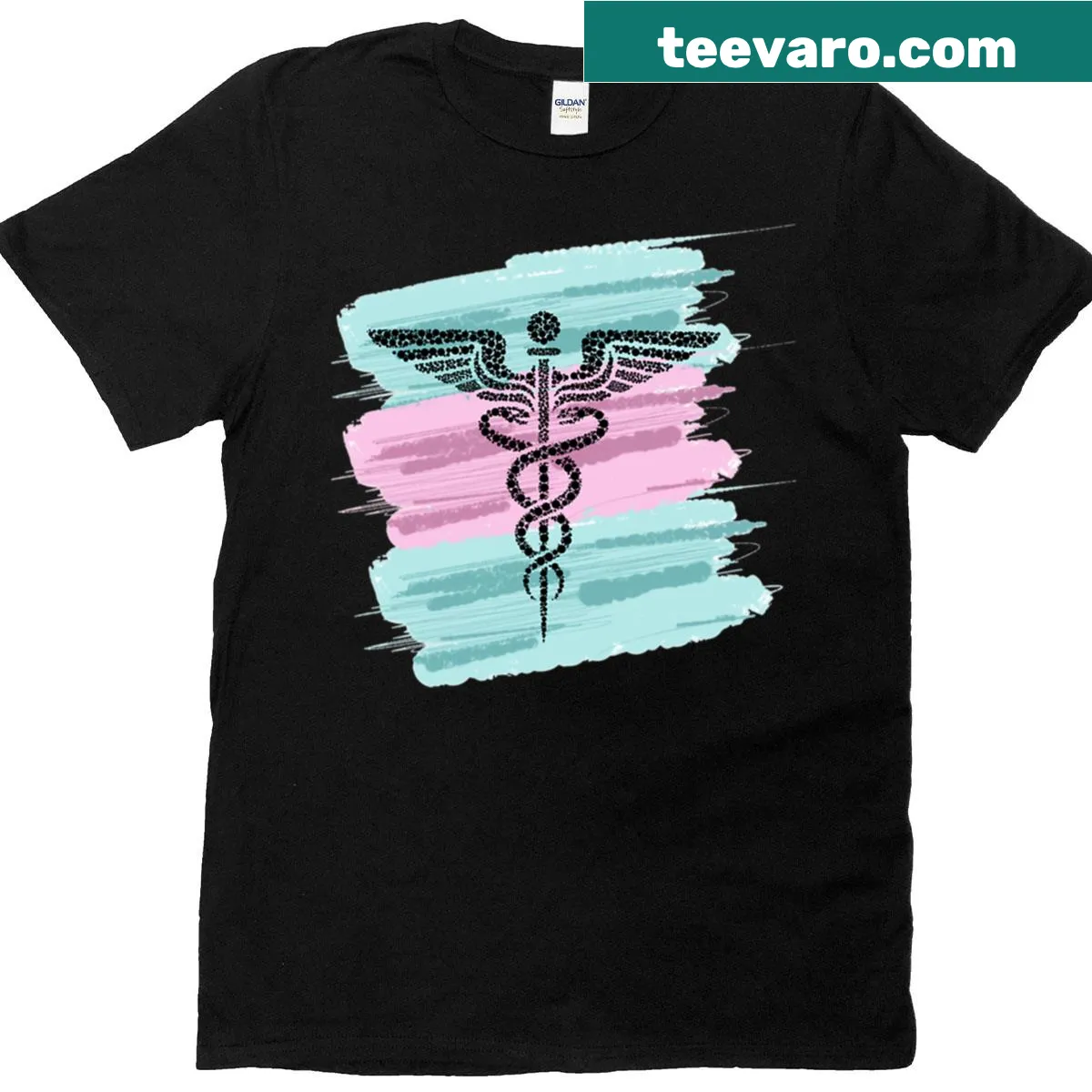 Caduceus symbol graphic design on a T-shirt — on a men's t-shirt