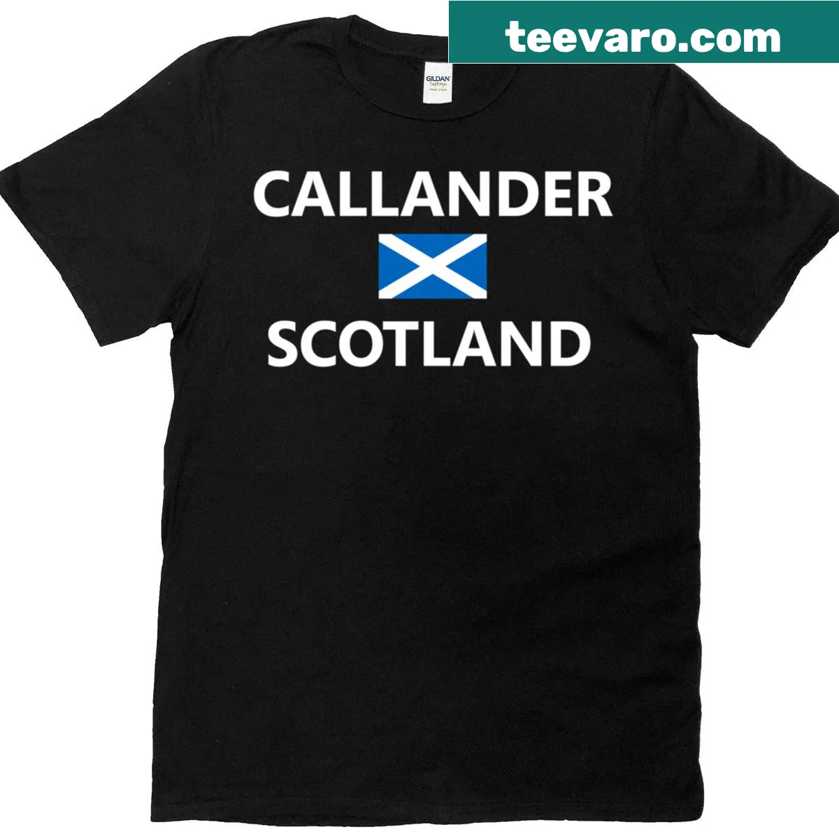 T-shirt featuring Callander name and Scottish flag design — on a men's t-shirt