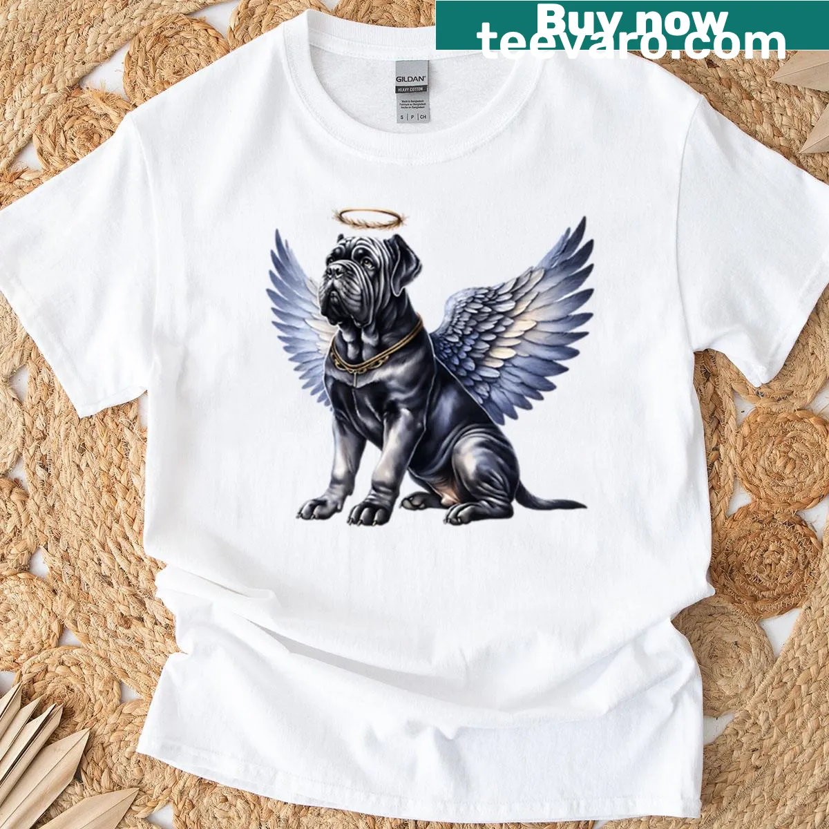 Angel illustration of a Cane Corso on a T-shirt. — on a men's t-shirt