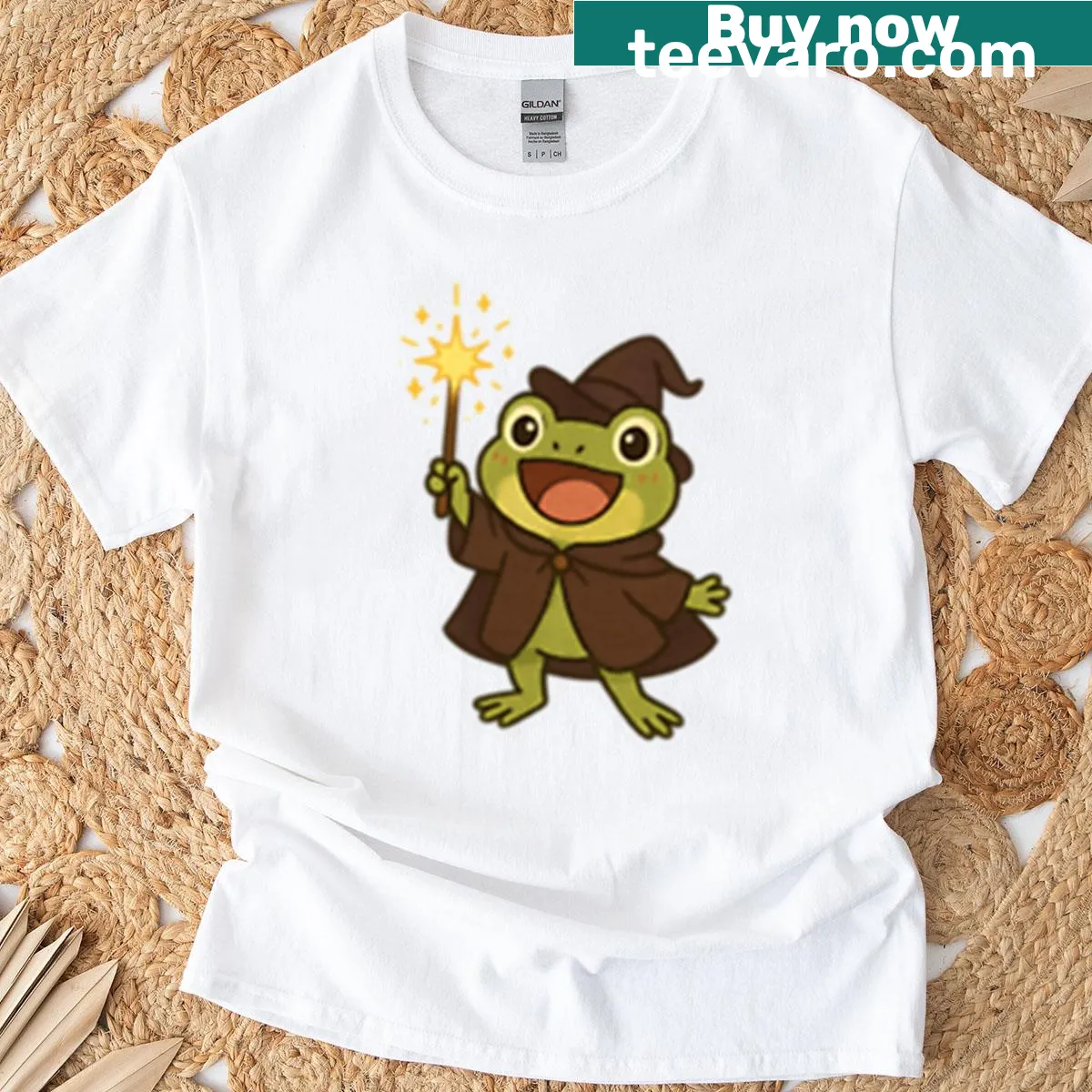 Cartoon frog in witch attire on a t-shirt — on a men's t-shirt