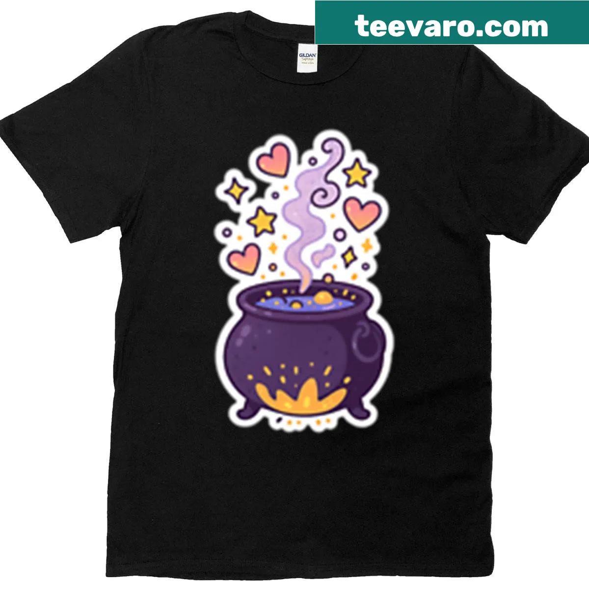 Illustration of a cauldron with hearts pouring out on T-shirt — on a men's t-shirt