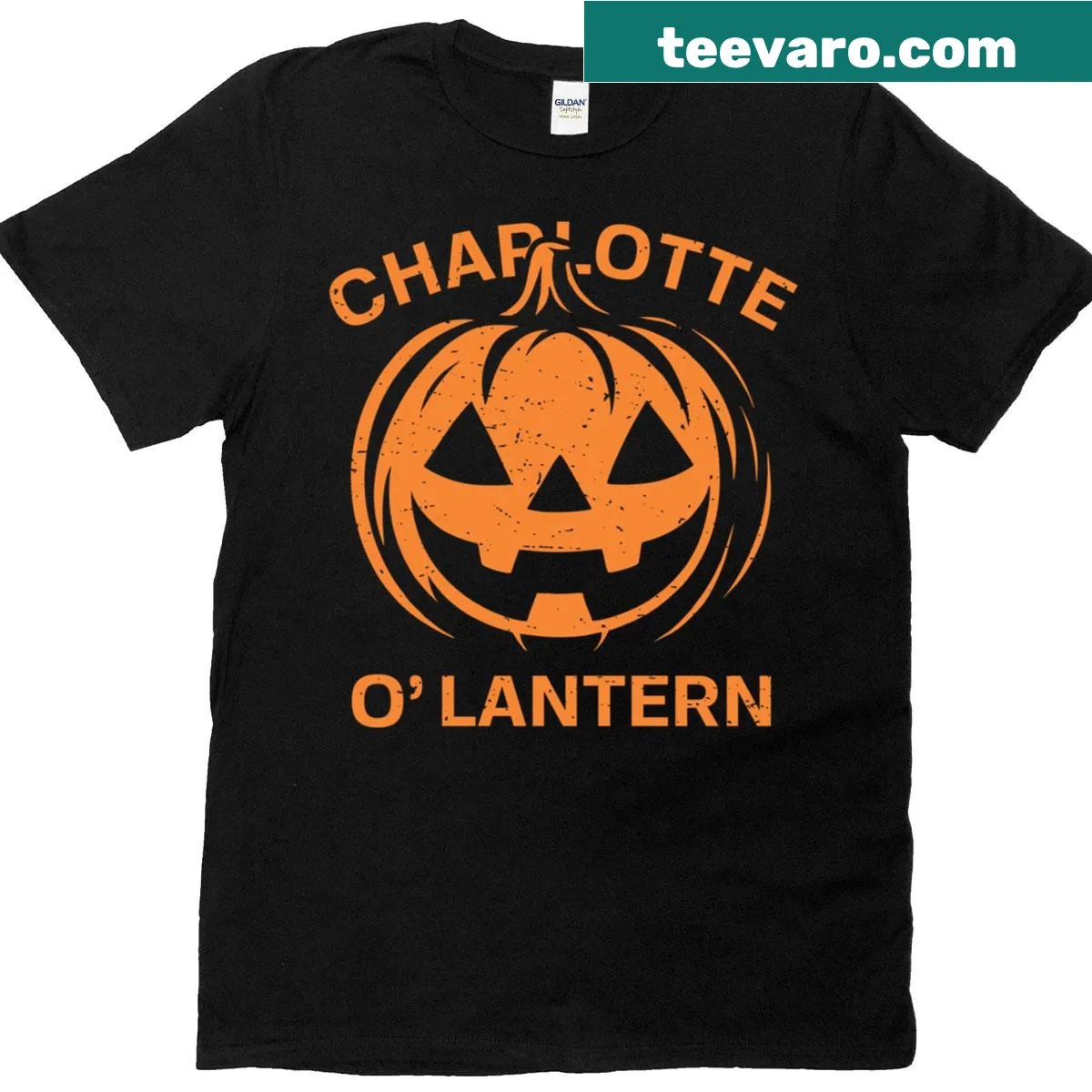 Vintage-style Halloween T-shirt with pumpkin face design — on a men's t-shirt