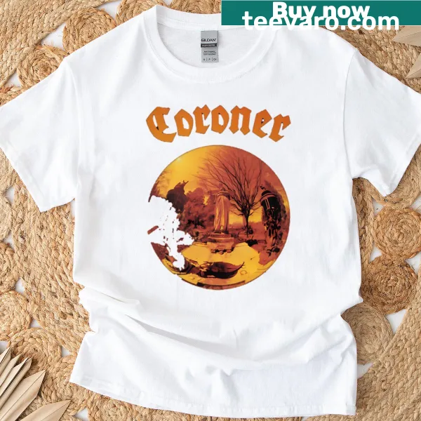 Bold Coroner band T-shirt featuring heavy metal design