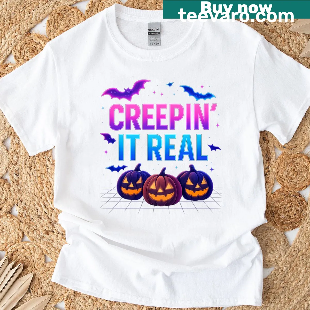 Funny retro Halloween T-shirt with 'Creepin It Real' slogan — on a men's t-shirt