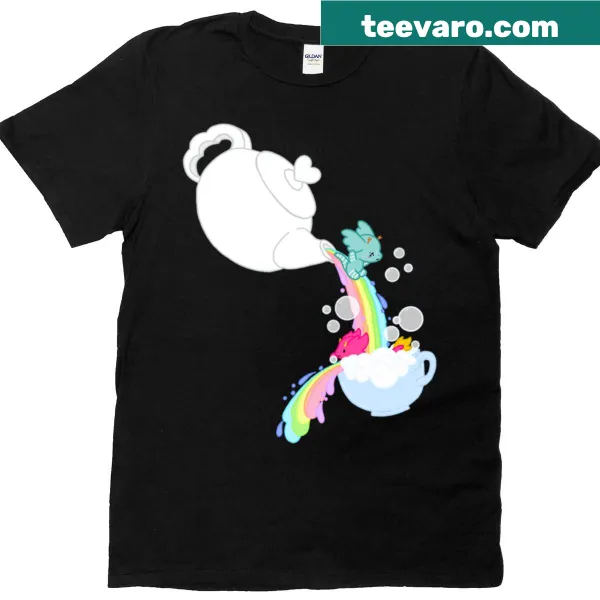 Whimsical dandelion tea party graphic on a T-shirt