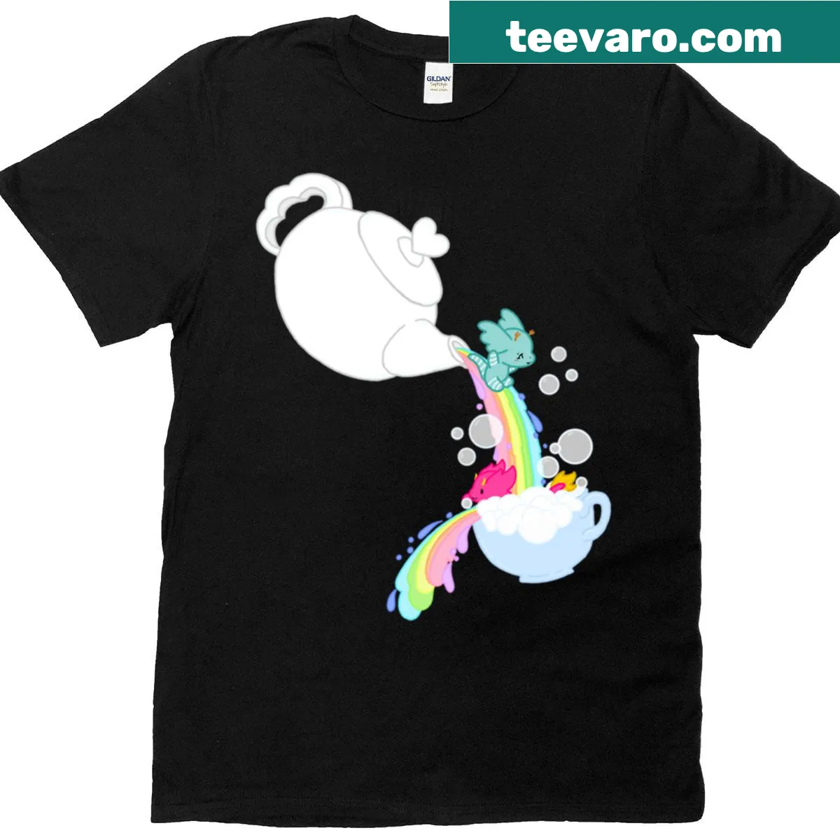 Whimsical dandelion tea party graphic on a T-shirt — on a men's t-shirt