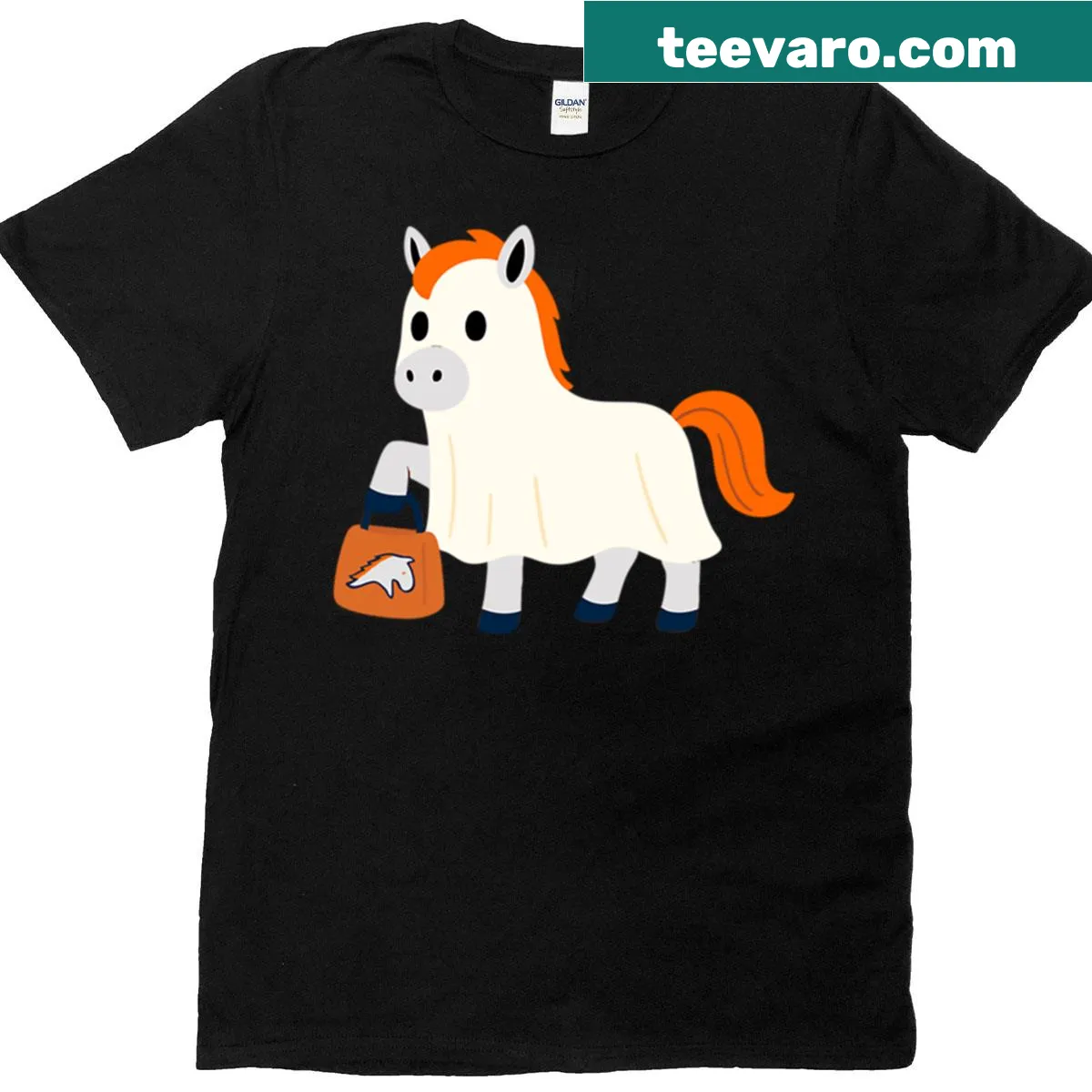 Ghostly Denver Broncos logo illustration on a T-shirt — on a men's t-shirt