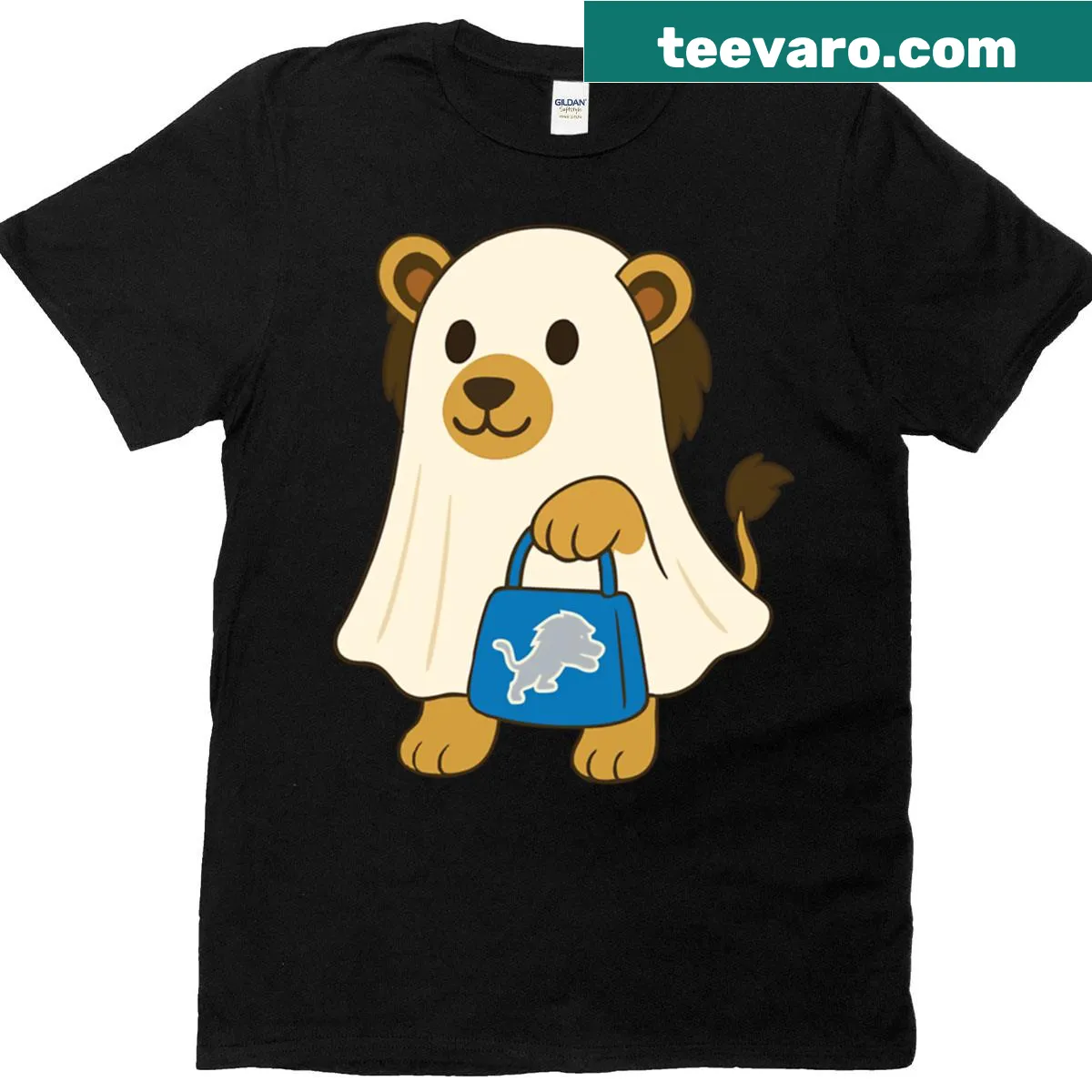Detroit Lions ghost-themed t-shirt with team graphics — on a men's t-shirt