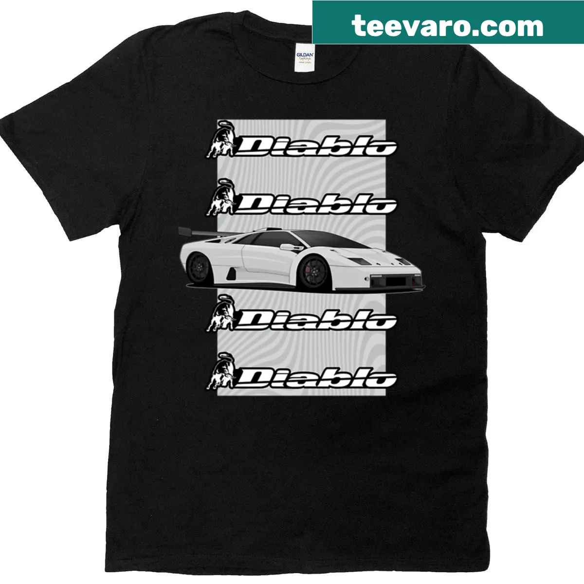 T-shirt featuring an illustration of the Diablo GTR car — on a men's t-shirt