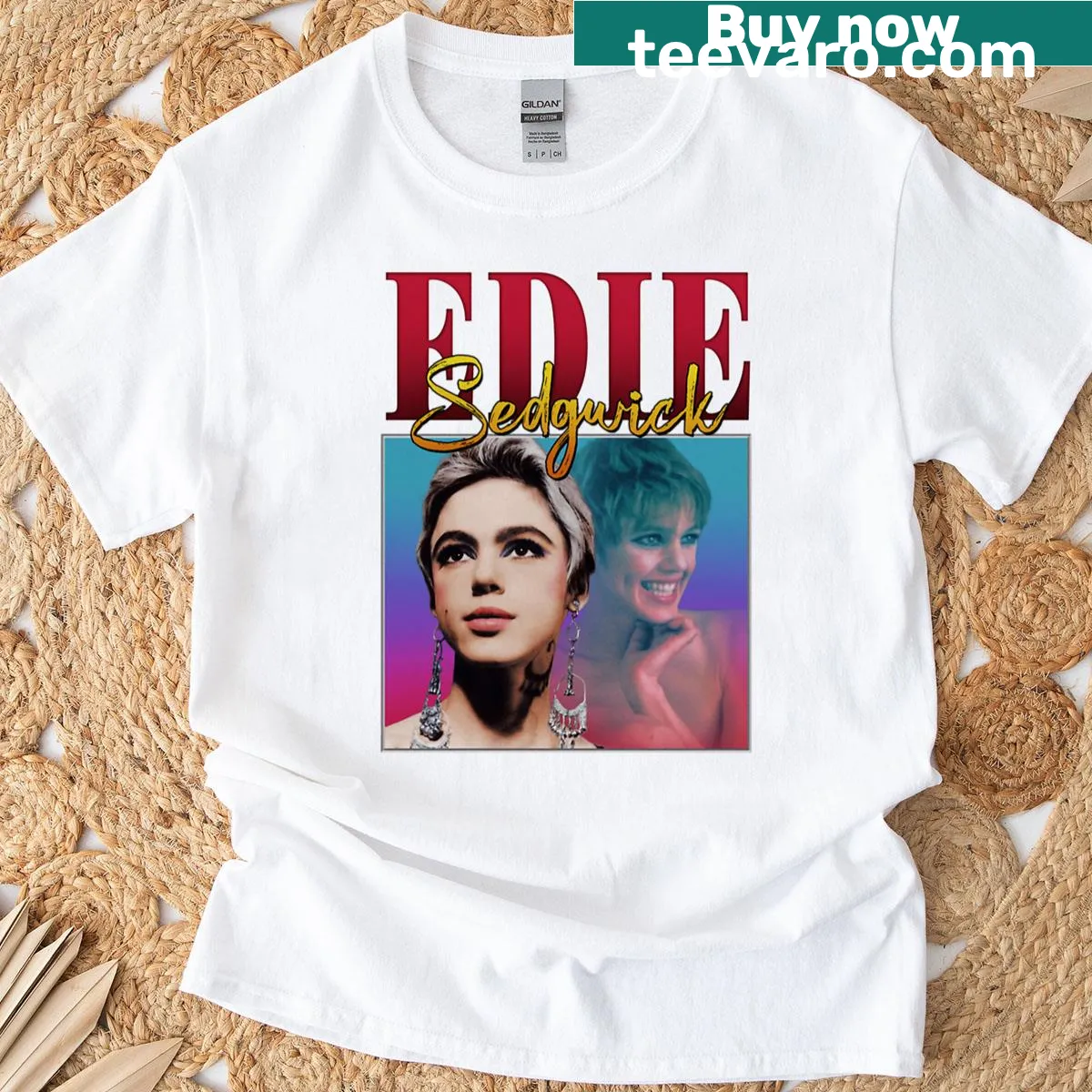 Retro T-shirt featuring Edie Sedgwick icon graphic. — on a men's t-shirt