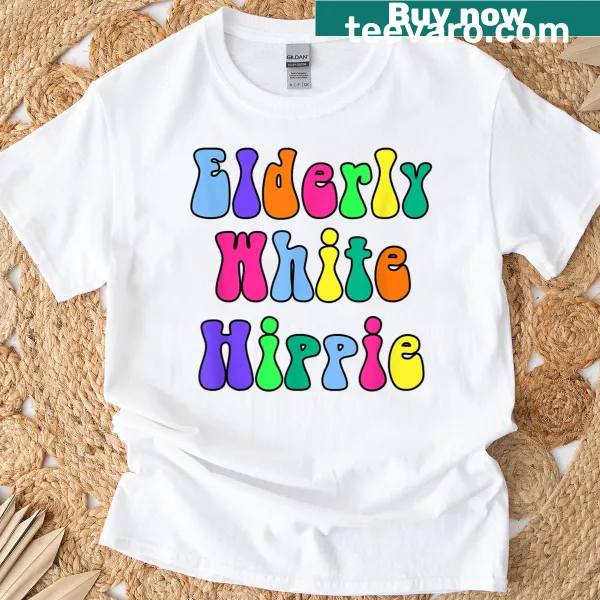 Vintage-style Elderly White Hippie t-shirt with peace and love graphics
