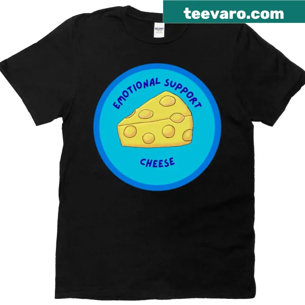 Whimsical t-shirt featuring emotional support cheese graphic