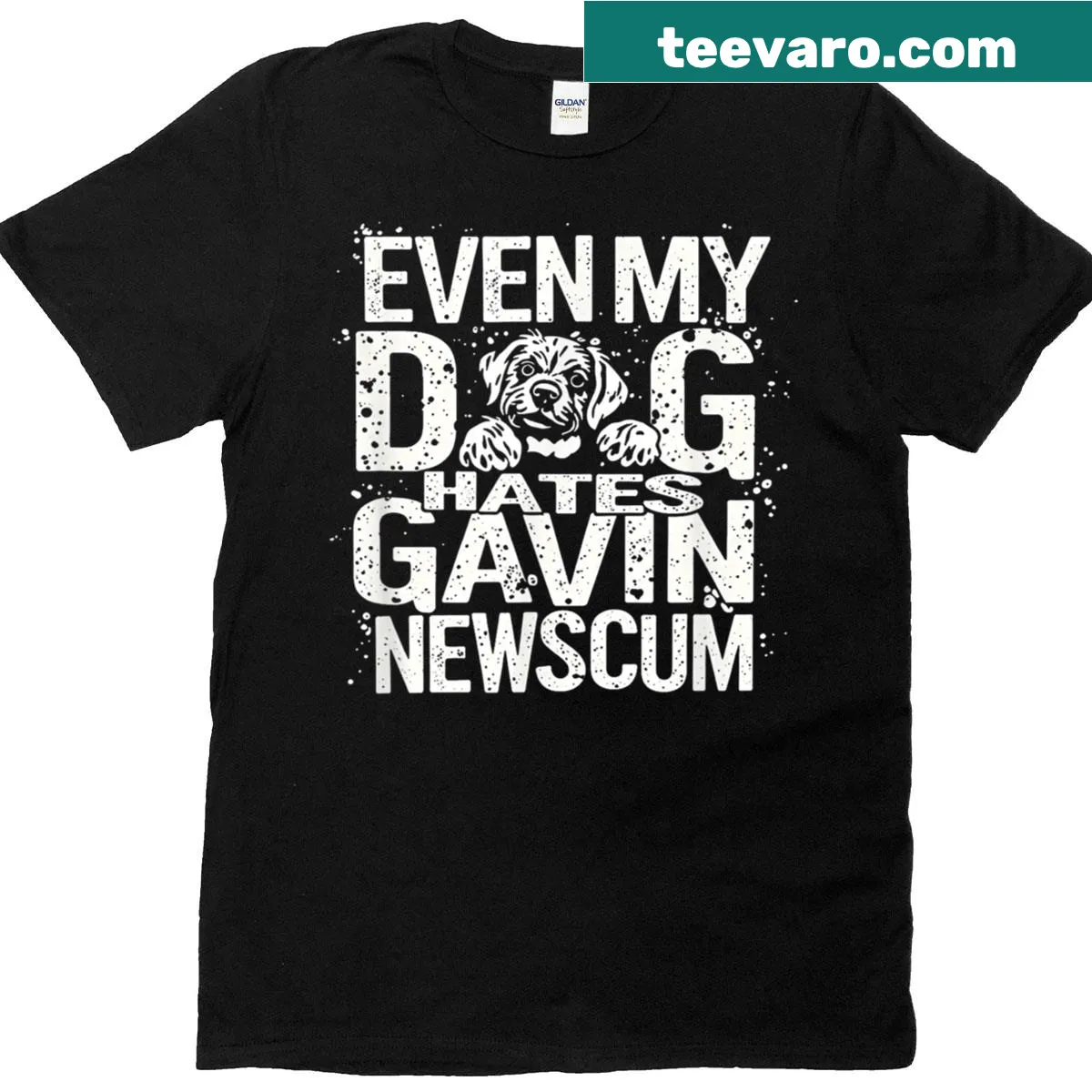 Sarcastic t-shirt featuring humorous text about Gavin Newscum — on a men's t-shirt