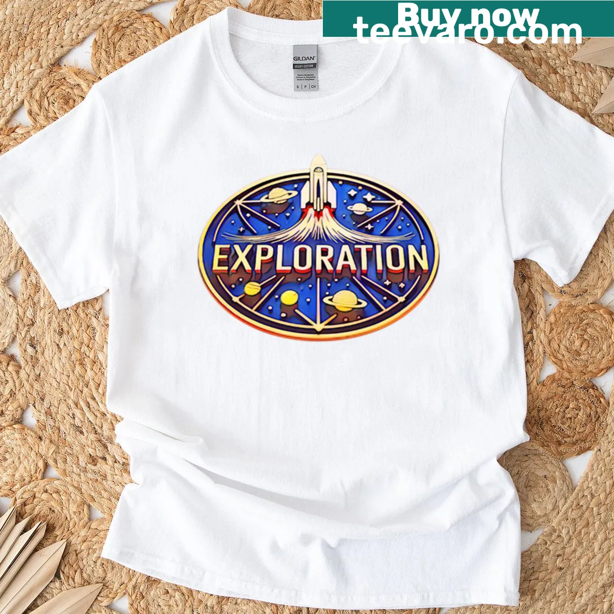 Illustrative design of space with planets and stars — on a men's t-shirt