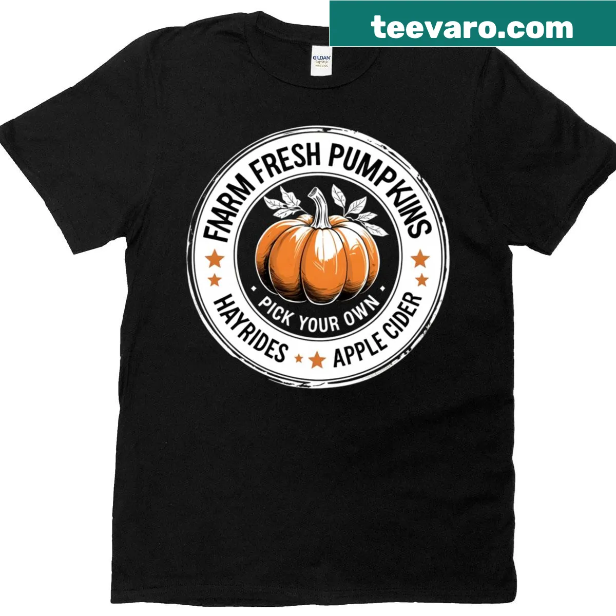 T-shirt featuring illustration of pumpkins for autumn and Thanksgiving — on a men's t-shirt