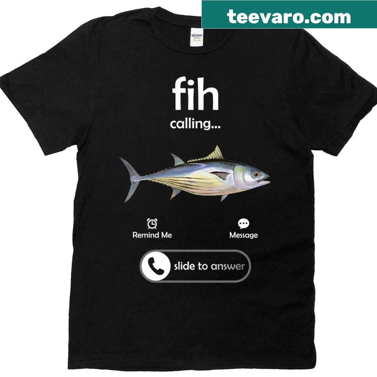 Funny fishing tee with humorous text about fishing calls — on a men's t-shirt
