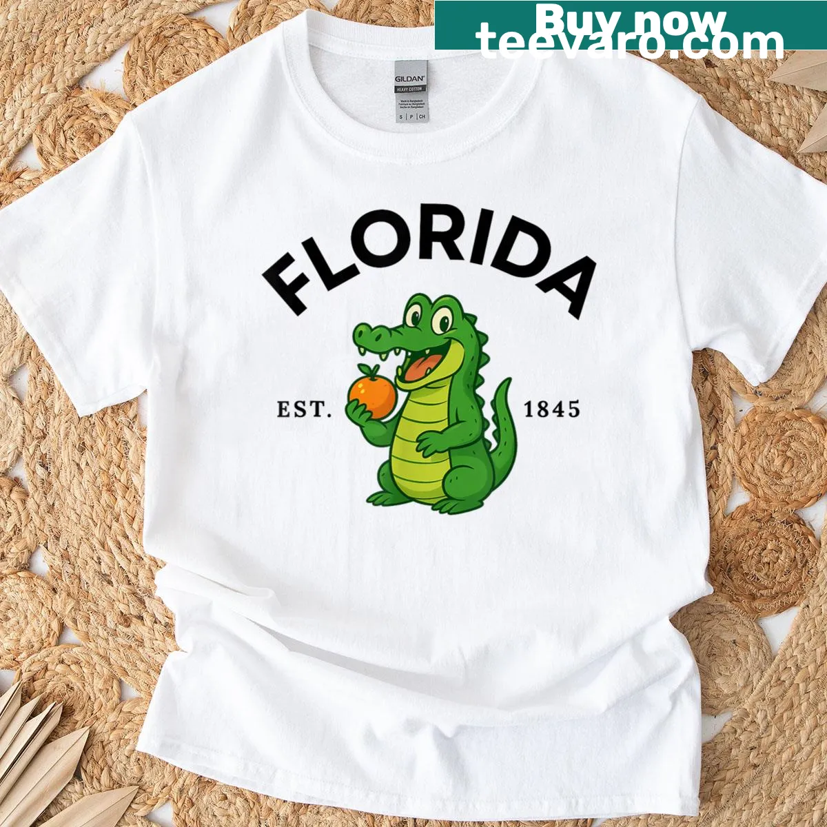 Florida-themed shirt featuring gators and oranges — on a men's t-shirt