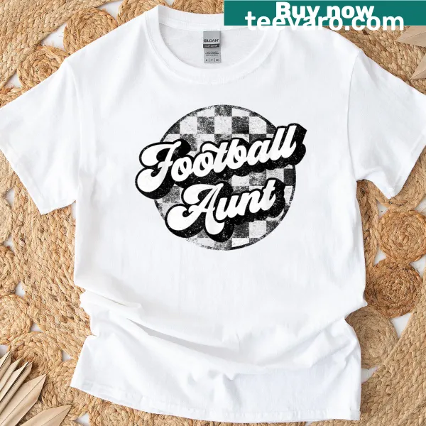 Funny retro Football Aunt t-shirt with checkered design