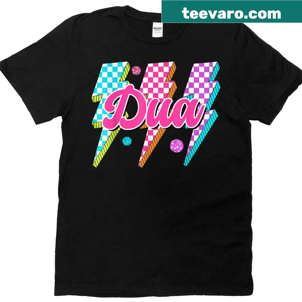 Vintage-style shirt featuring checkered design and lightning bolt for Dua fans — on a men's t-shirt