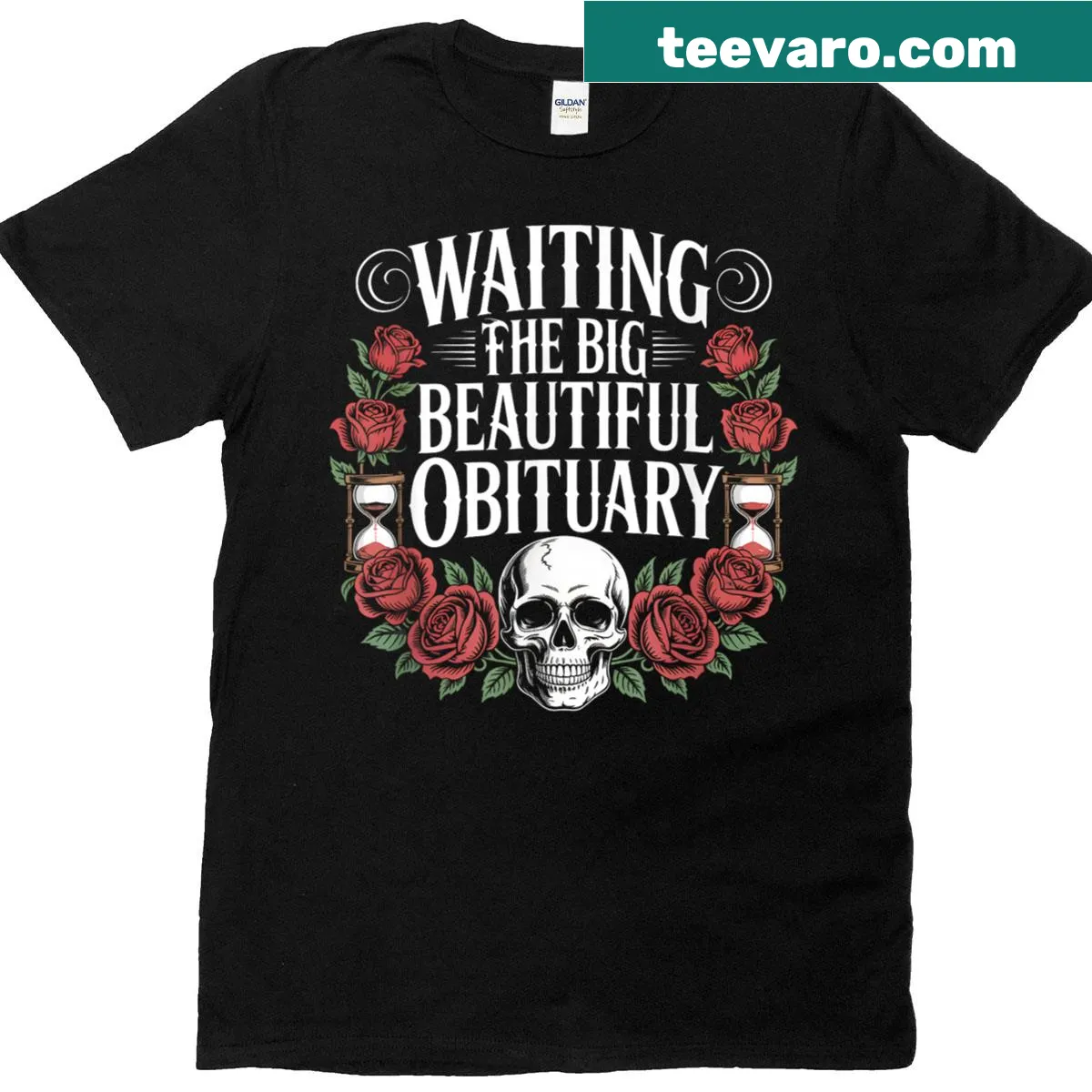 Sarcastic t-shirt featuring the phrase about obituaries — on a men's t-shirt