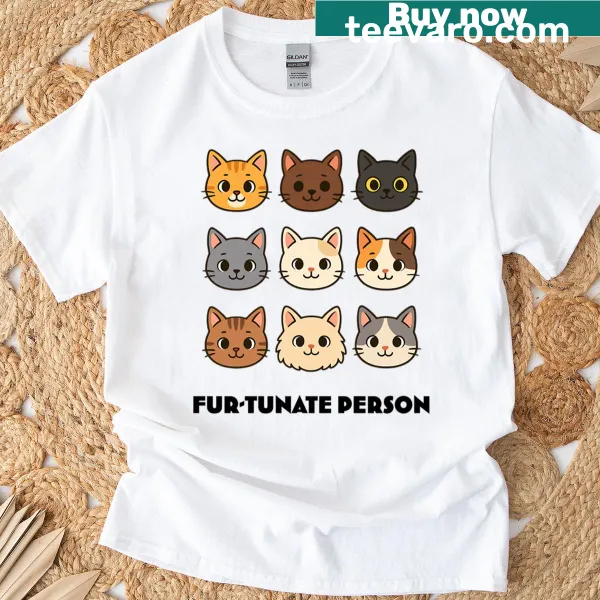 Funny cat lover shirt with cartoon kitten faces and humorous text