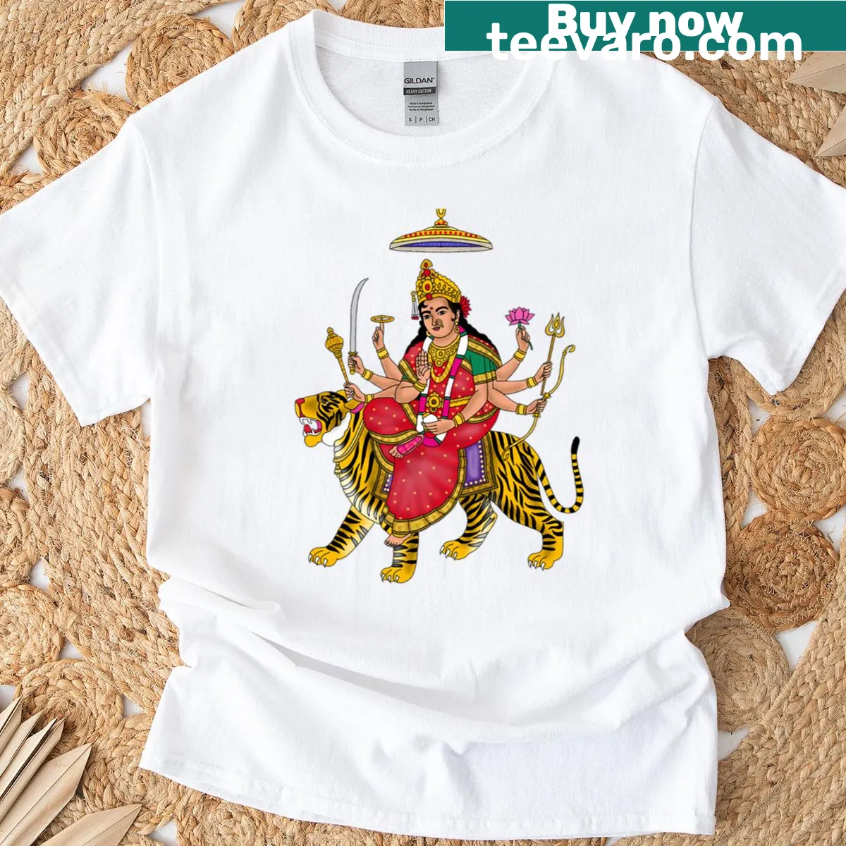 T-shirt featuring digital painting of Goddess Durga — on a men's t-shirt