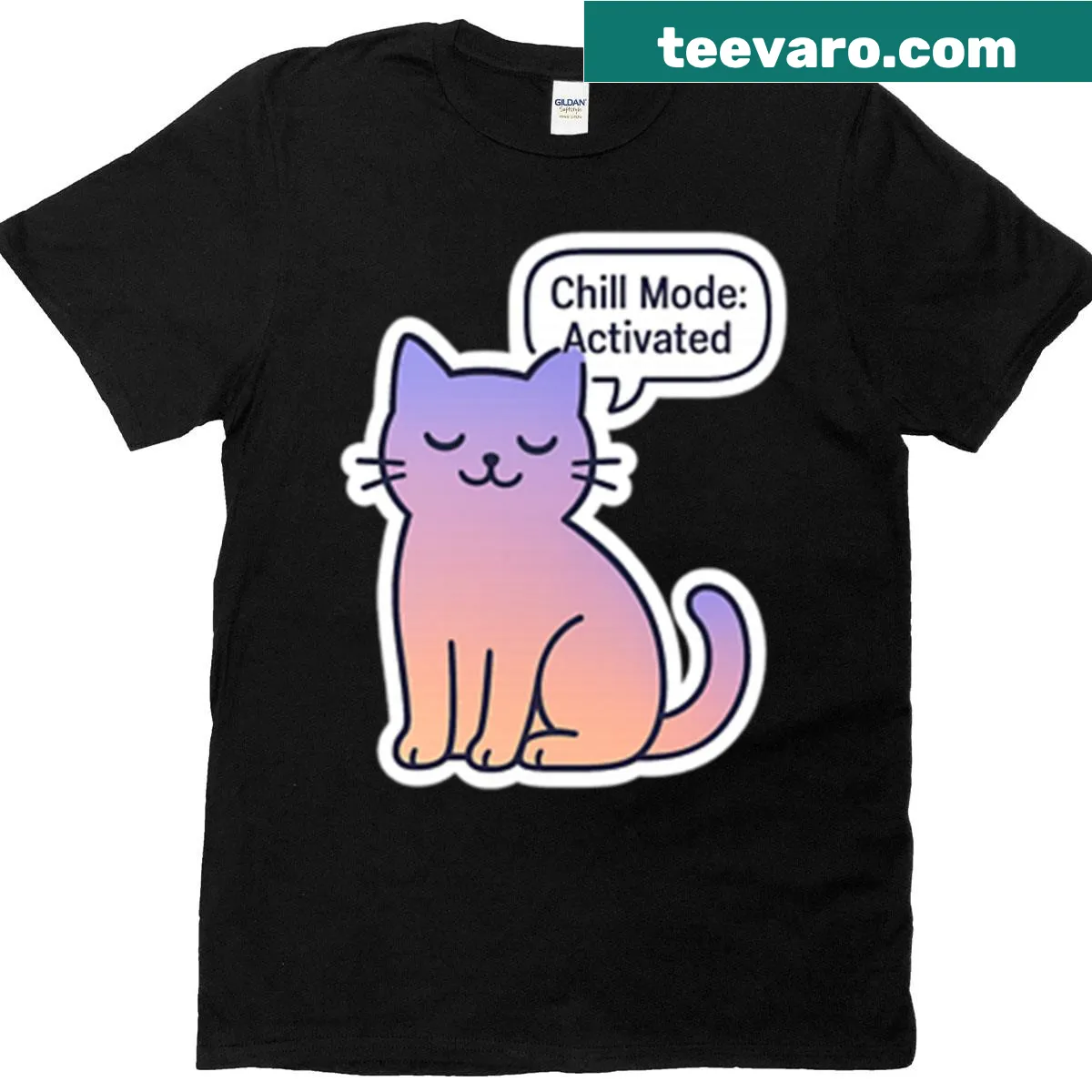 Minimalist silhouette of a cat in gradient design on T-shirt — on a men's t-shirt