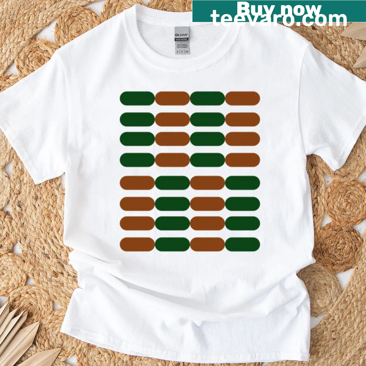 Abstract design of green and brown bars on a T-shirt — on a men's t-shirt